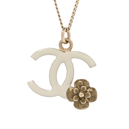 Chanel Enamel CC Camellia Necklace Ivory Gold 4 of 6