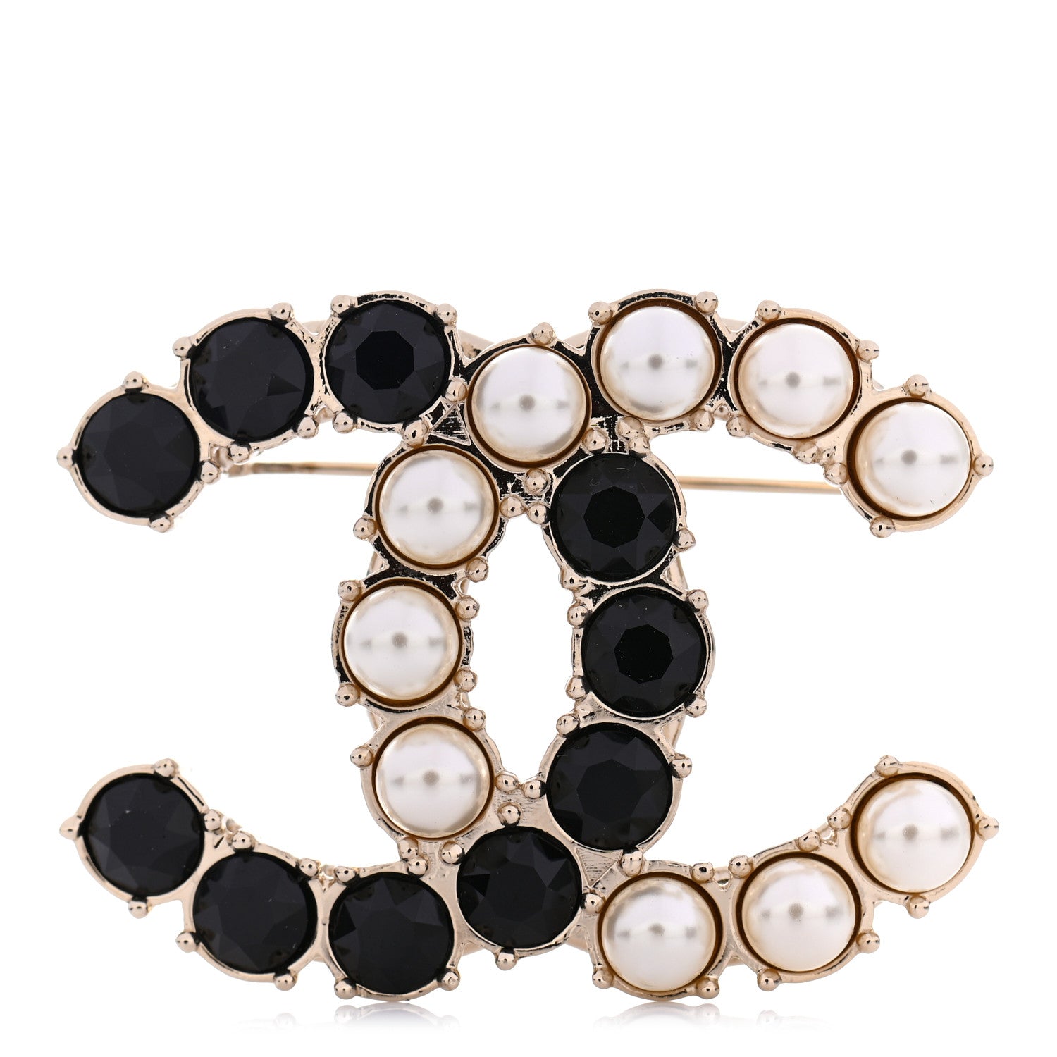 Chanel Crystal Pearl CC Dazzling Domino Brooch Gold Black 1 of 4