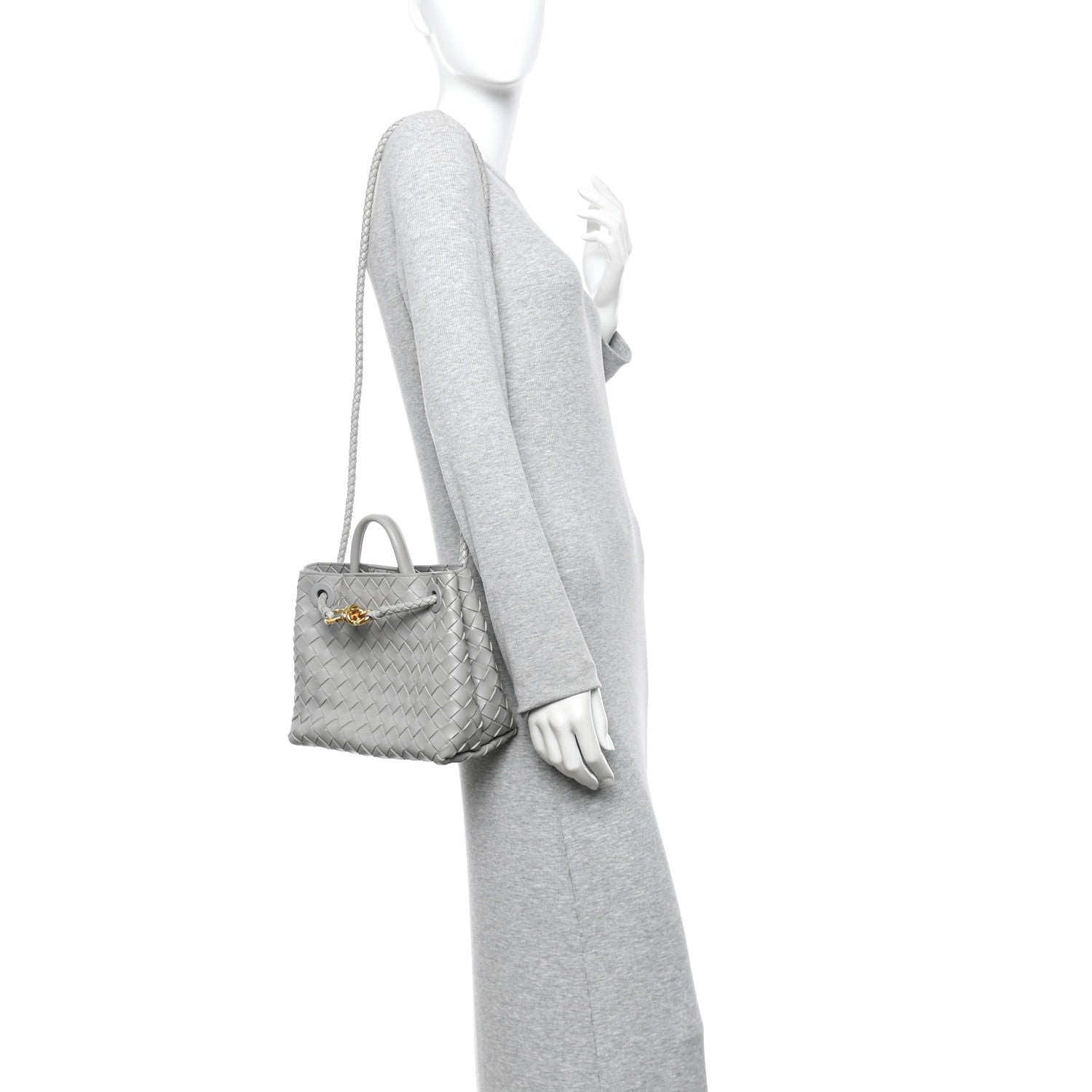 Bottega Veneta Nappa Intrecciato Small Andiamo Shoulder Bag Sterling 2 of 9