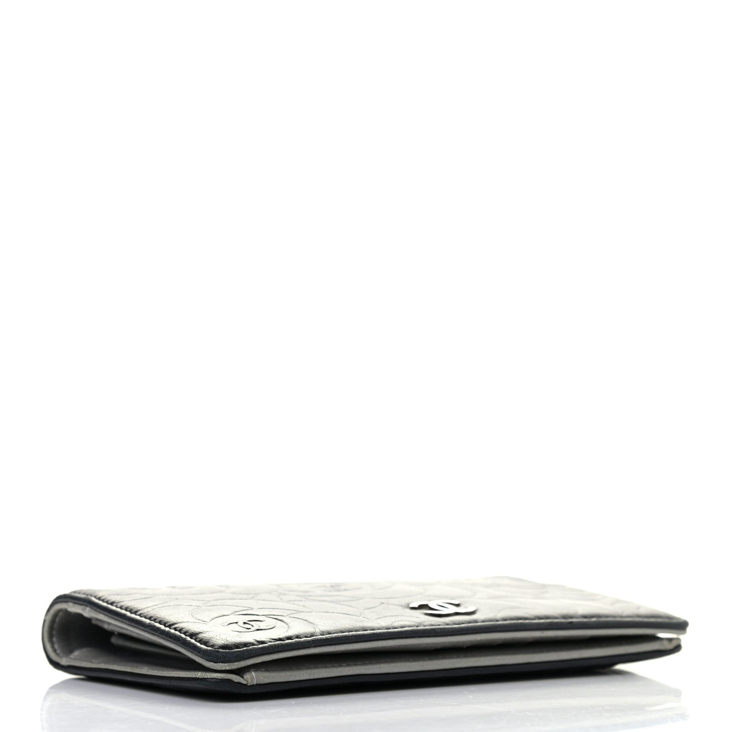 Chanel Lambskin Camellia Embossed Yen Wallet Black 7 of 16