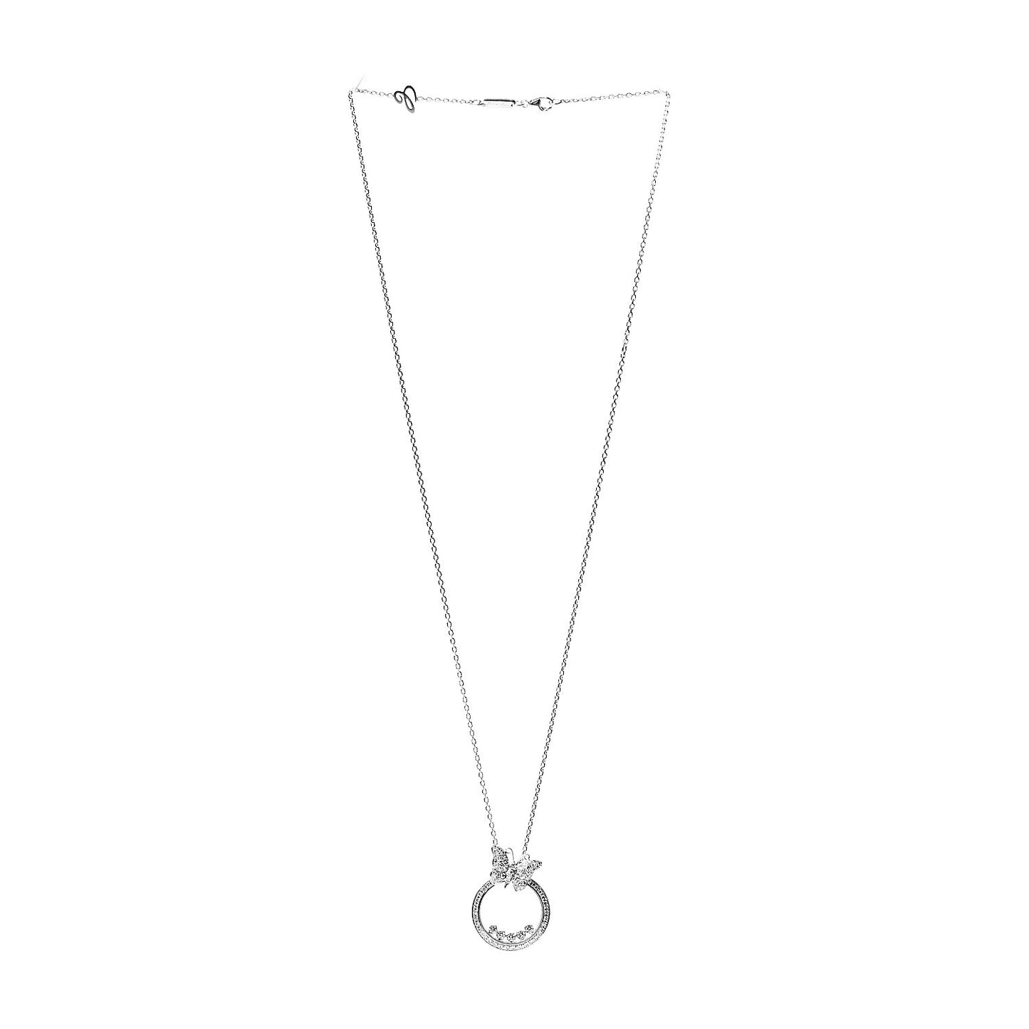 18K White Gold Diamond Happy Diamonds Circle Butterfly Pendant Necklace