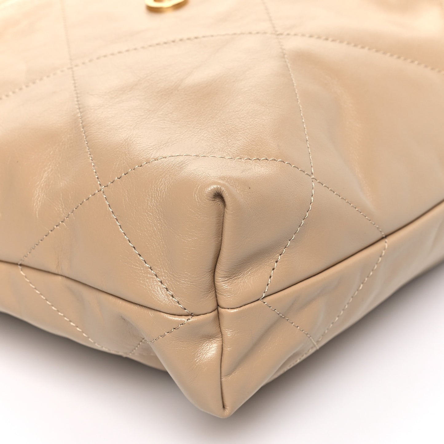 Shiny Calfskin Quilted Small Chanel 22 Beige
