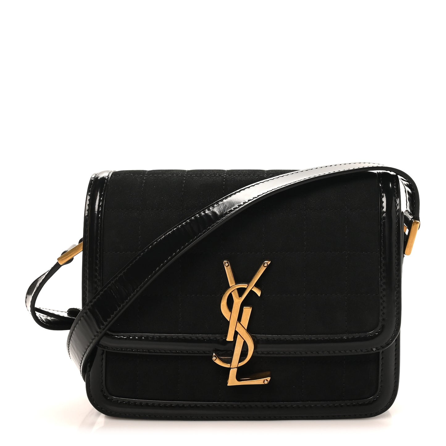 Suede Quilted Monogram Small Solferino Satchel Black