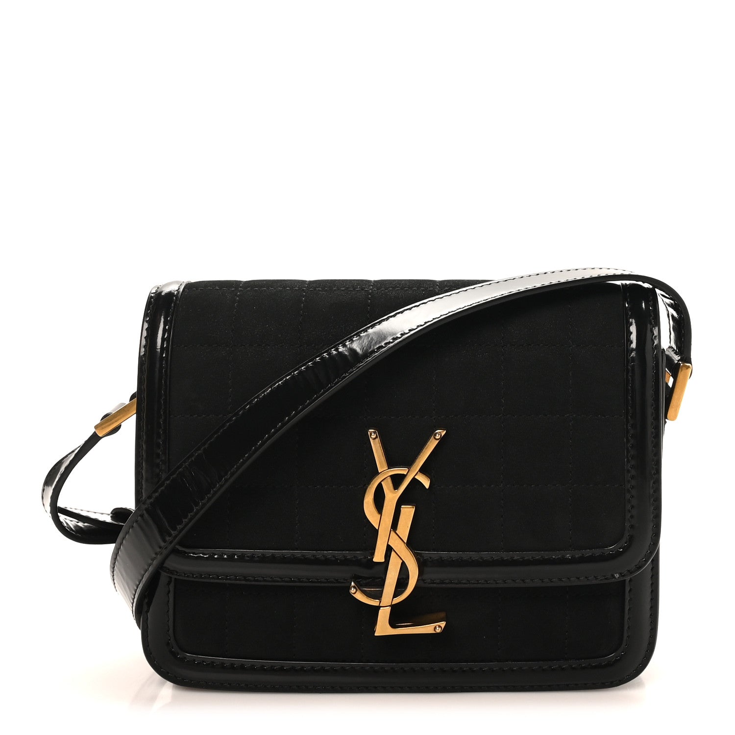 Saint Laurent Suede Quilted Monogram Small Solferino Satchel Black 1 of 9