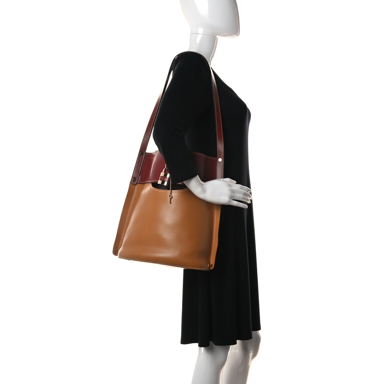 Chloe Shiny Calfskin Goatskin Medium Aby Bi-Color Bucket Bag Autumnal Brown 2 of 9