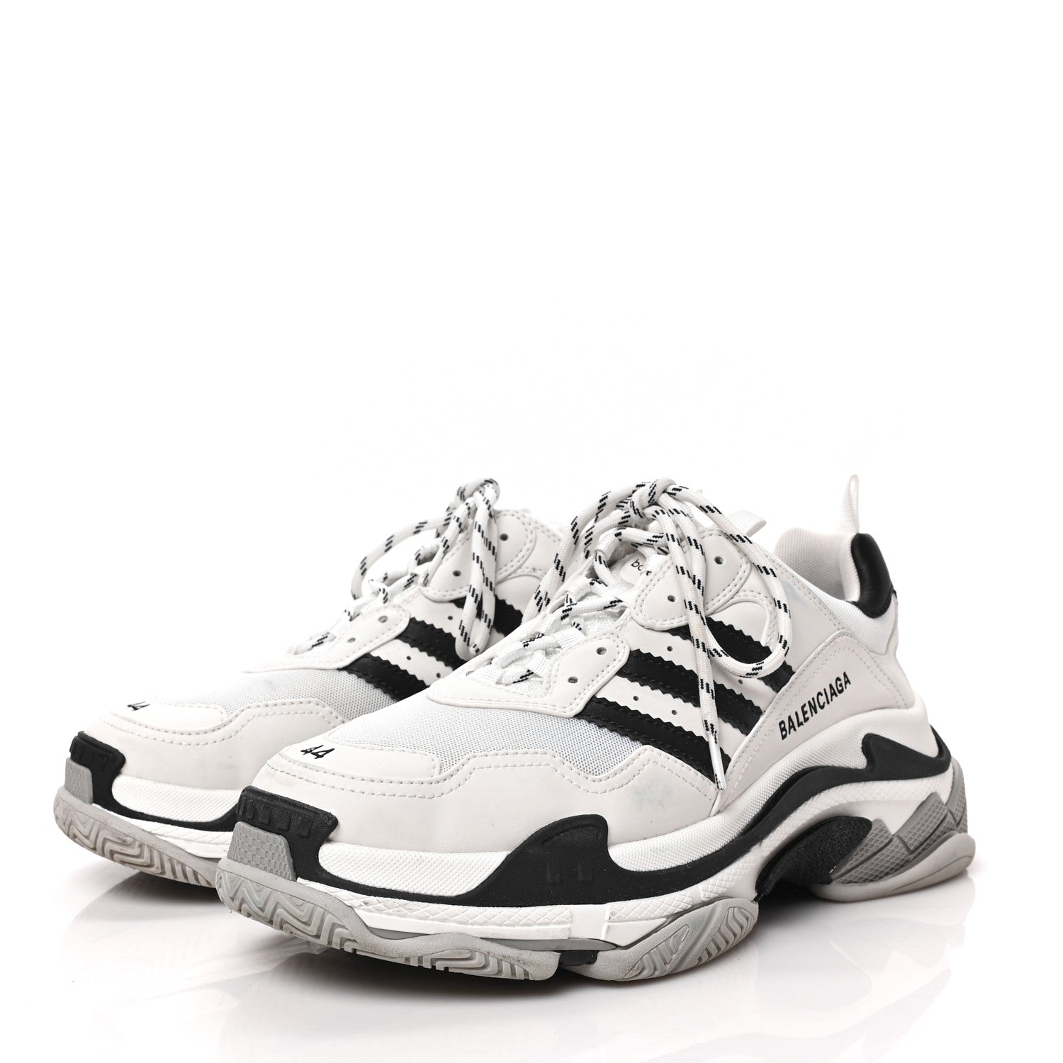 Balenciaga X ADIDAS Fabric Mesh Mens Triple S Sneakers 44 White Black Light Grey Grey 3 of 8