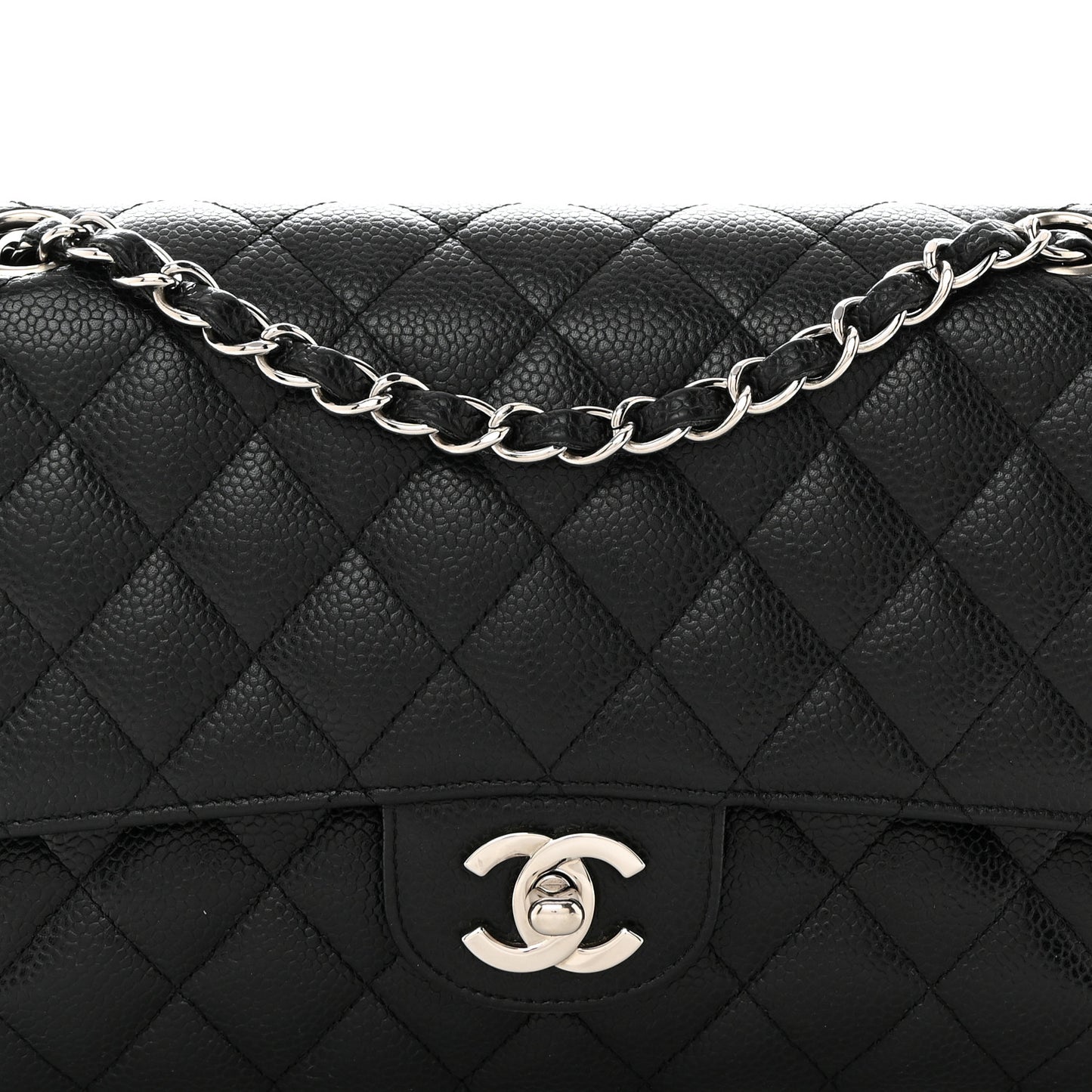 Caviar Quilted Medium Double Flap Black
