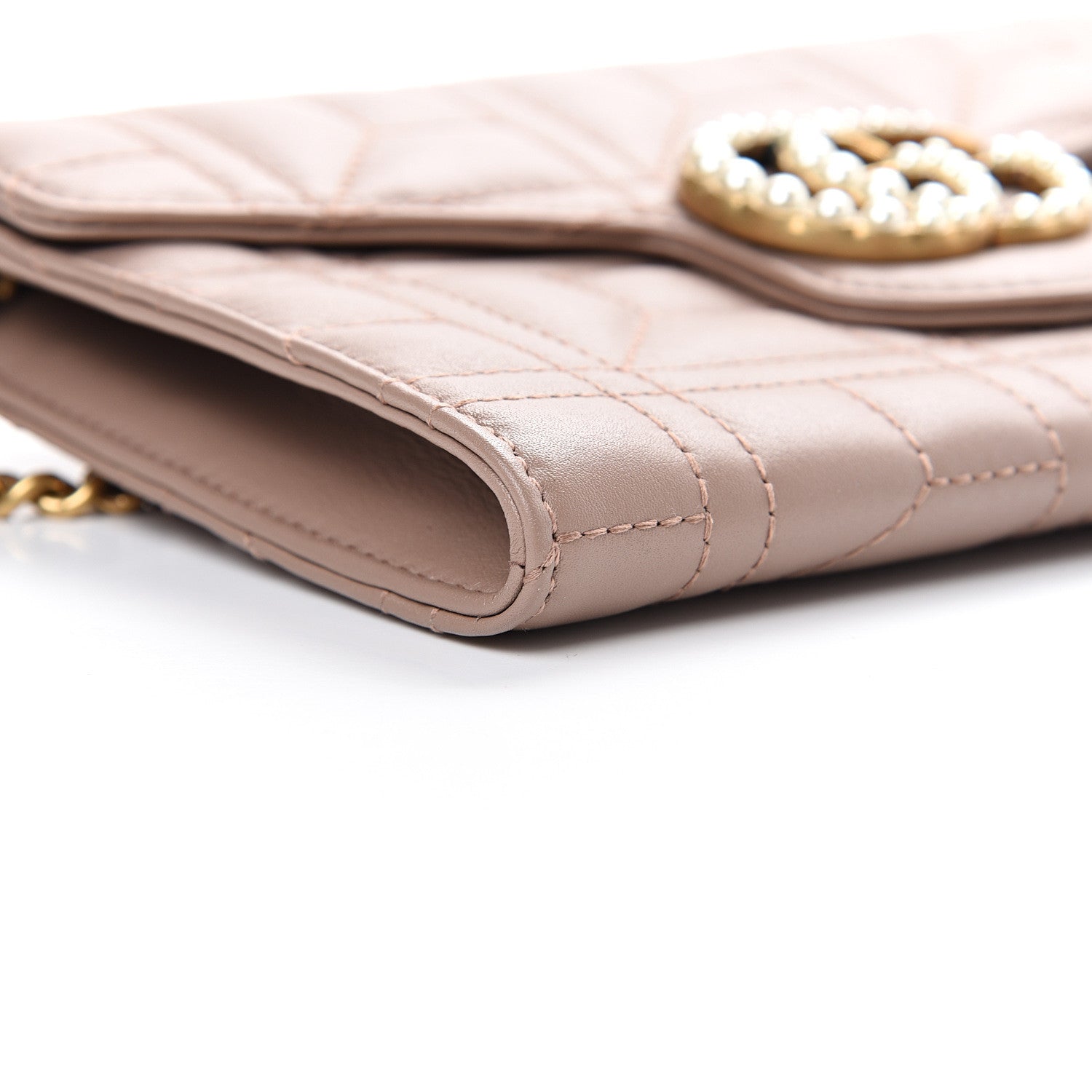 Gucci Calfskin Matelasse Mini Pearly GG Marmont Chain Wallet Porcelain Rose 8 of 10