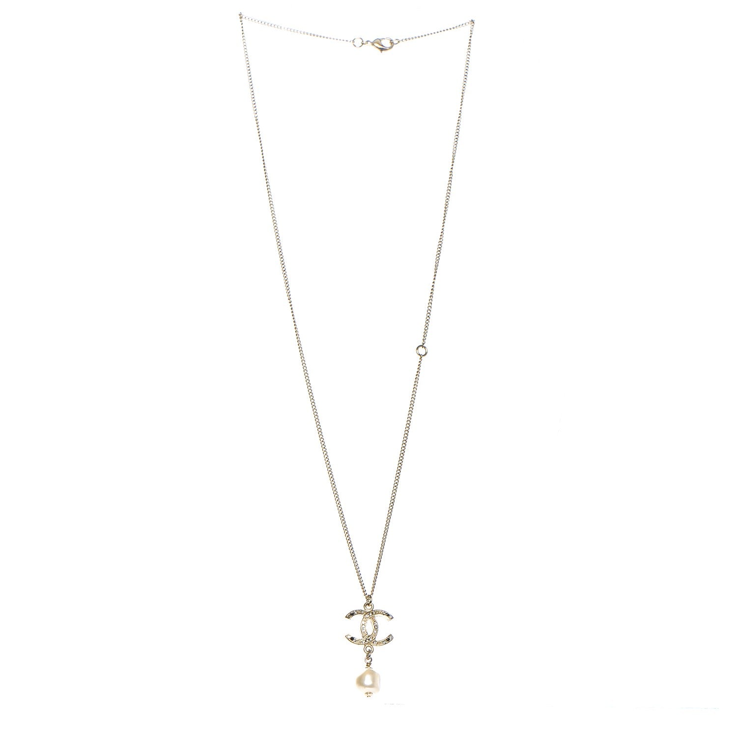 Chanel Pearl Crystal CC Drop Necklace Gold Black 3 of 4