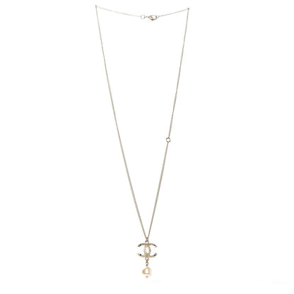 Chanel Pearl Crystal CC Drop Necklace Gold Black 3 of 4