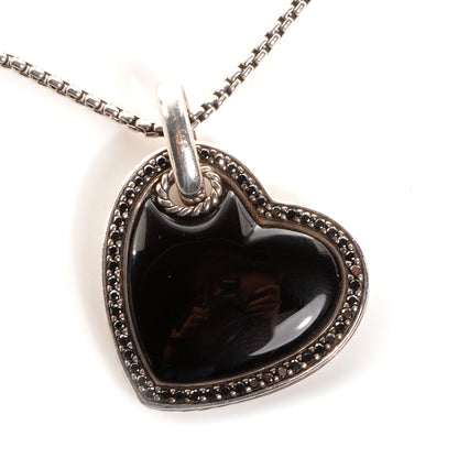 David Yurman Sterling Silver Black Onyx Diamond Heart Cable Necklace 4 of 7
