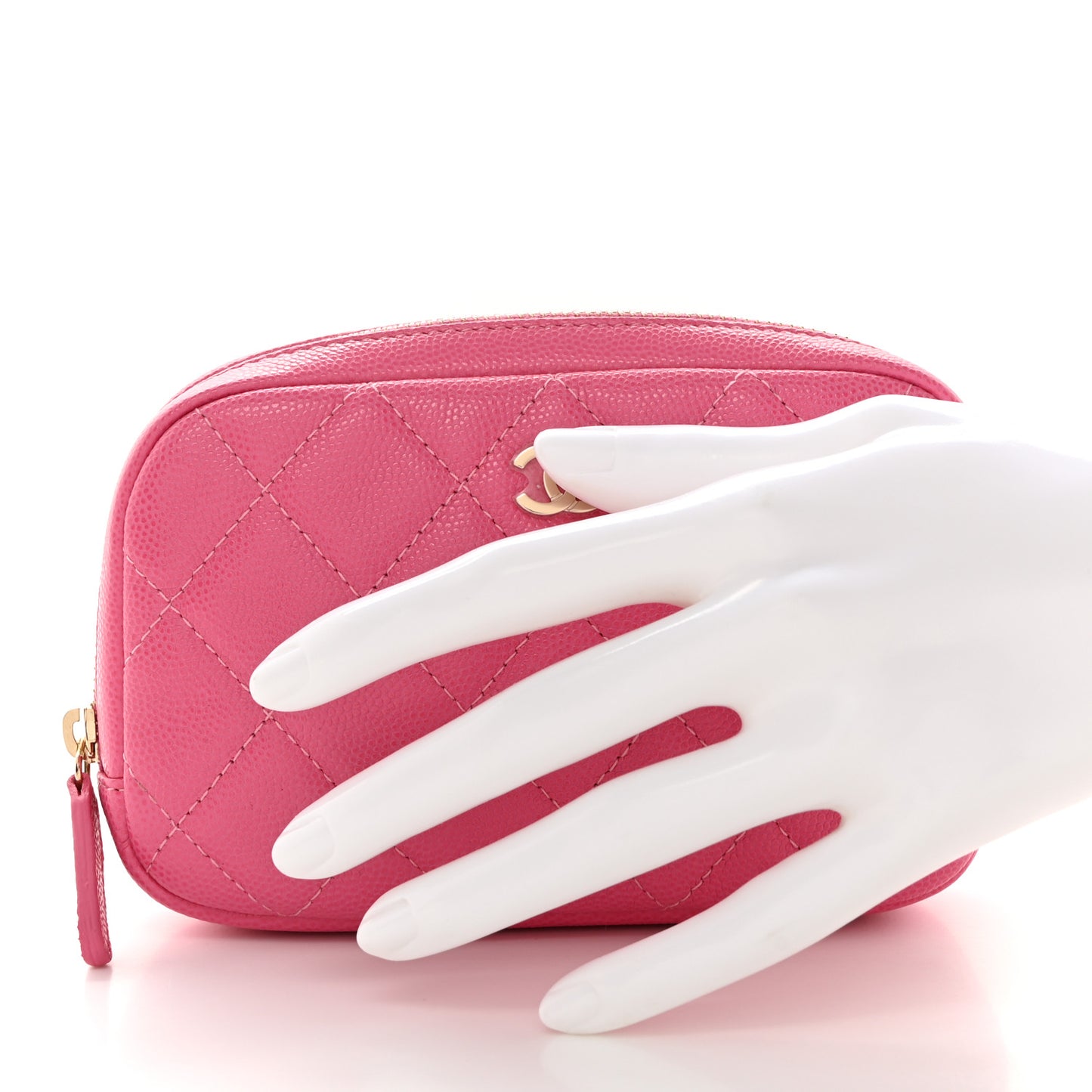 Caviar Quilted Small Curvy Pouch Cosmetic Case Pink