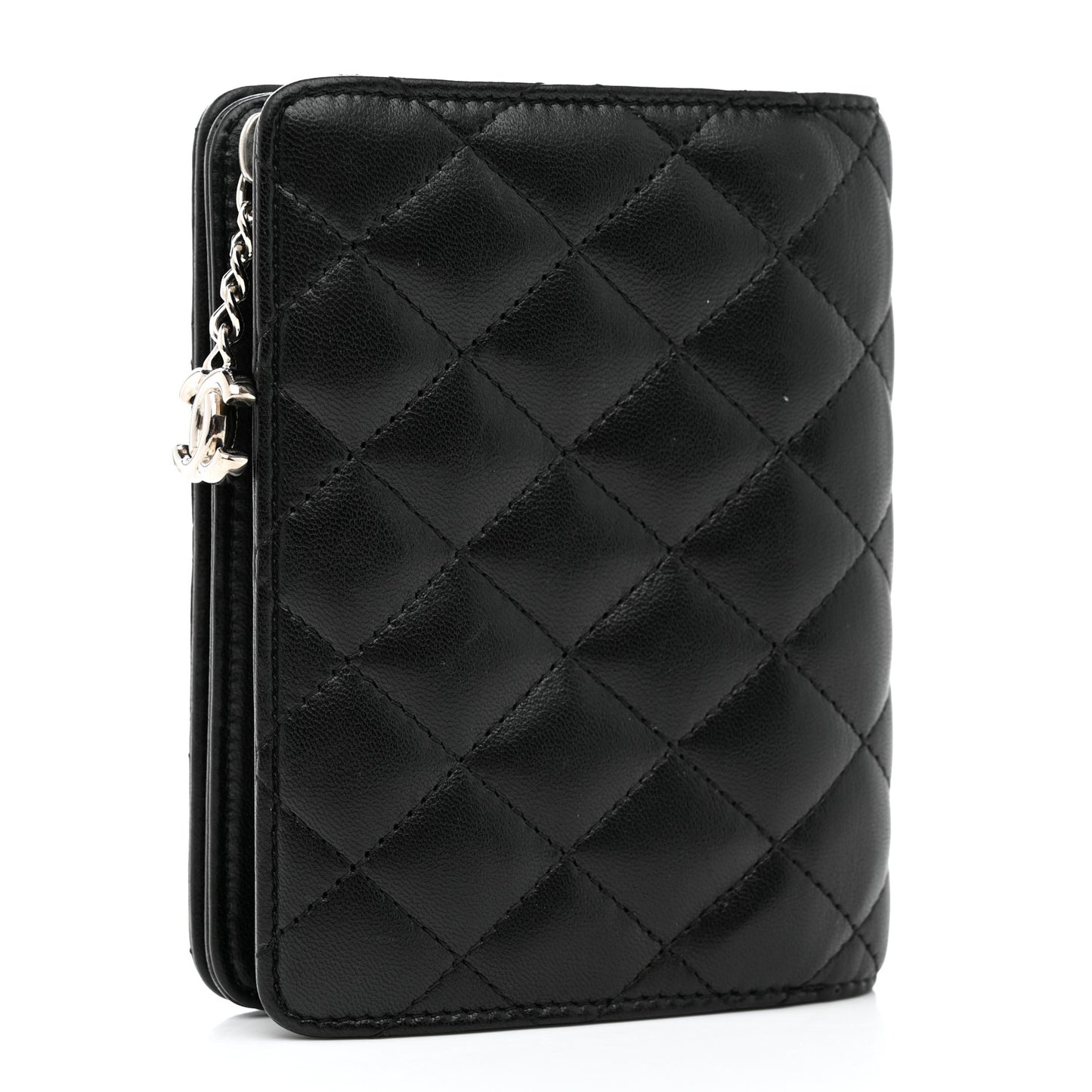 Lambskin Quilted Zip Around Coin Purse Wallet Black
