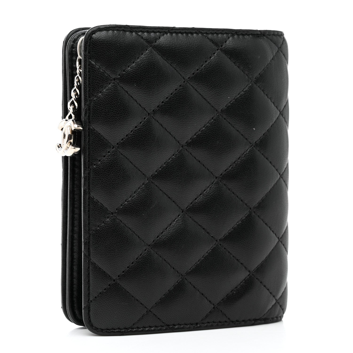 Chanel Lambskin Quilted Zip Around Coin Purse Wallet Black 2 of 11