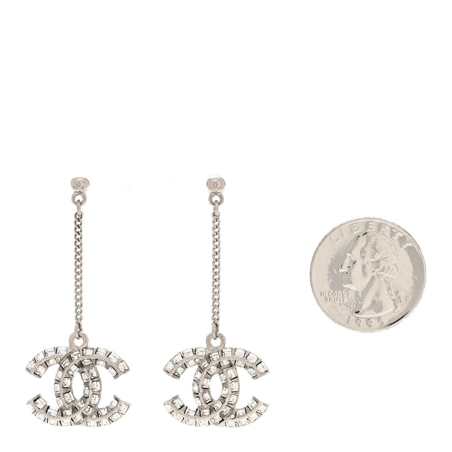 Baguette Crystal CC Drop Earrings Silver