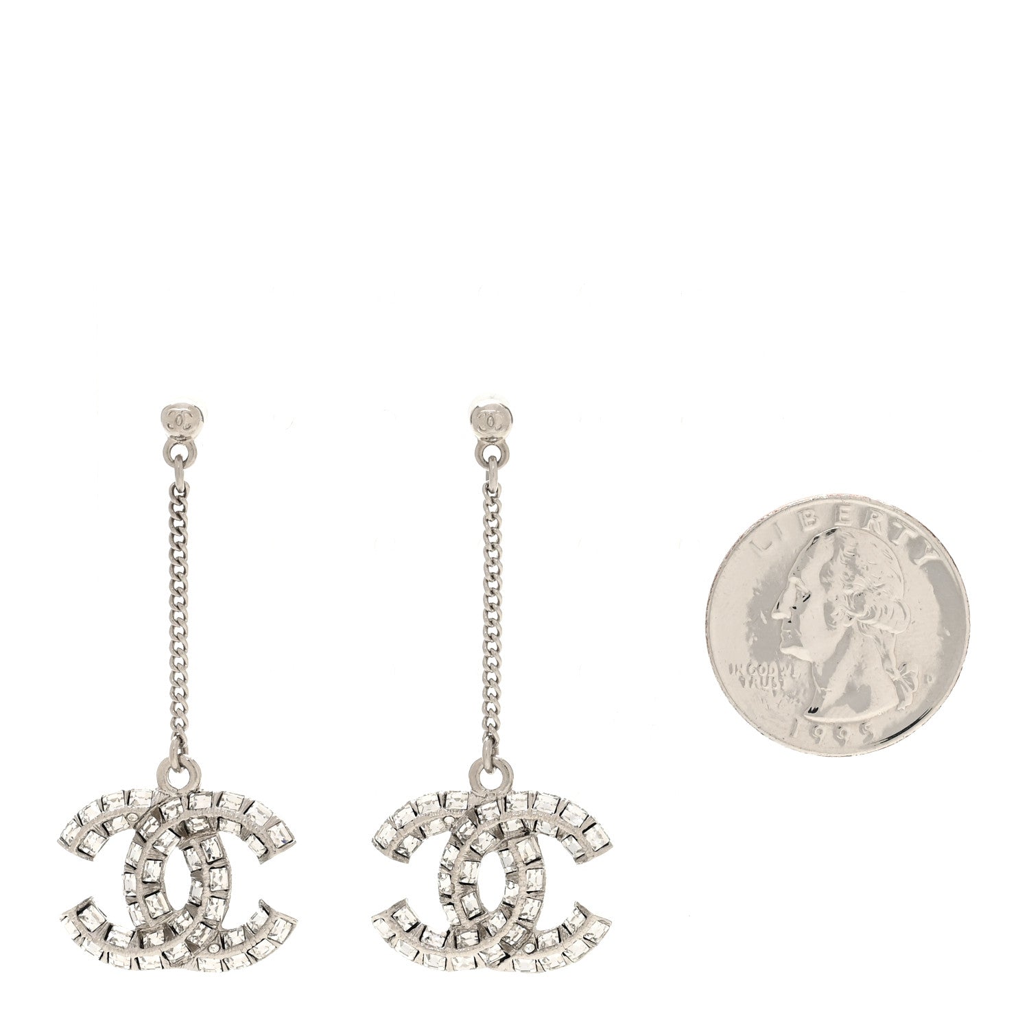 Chanel Baguette Crystal CC Drop Earrings Silver 2 of 5