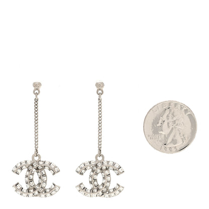 Chanel Baguette Crystal CC Drop Earrings Silver 2 of 5