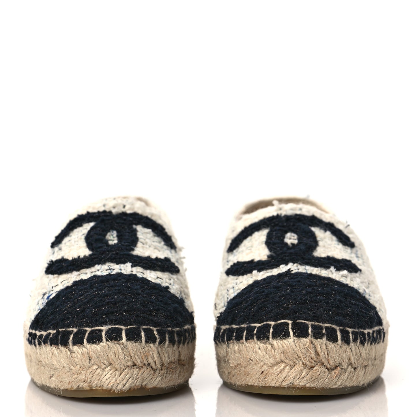 Tweed CC Espadrilles 36 Ecru White Blue Black
