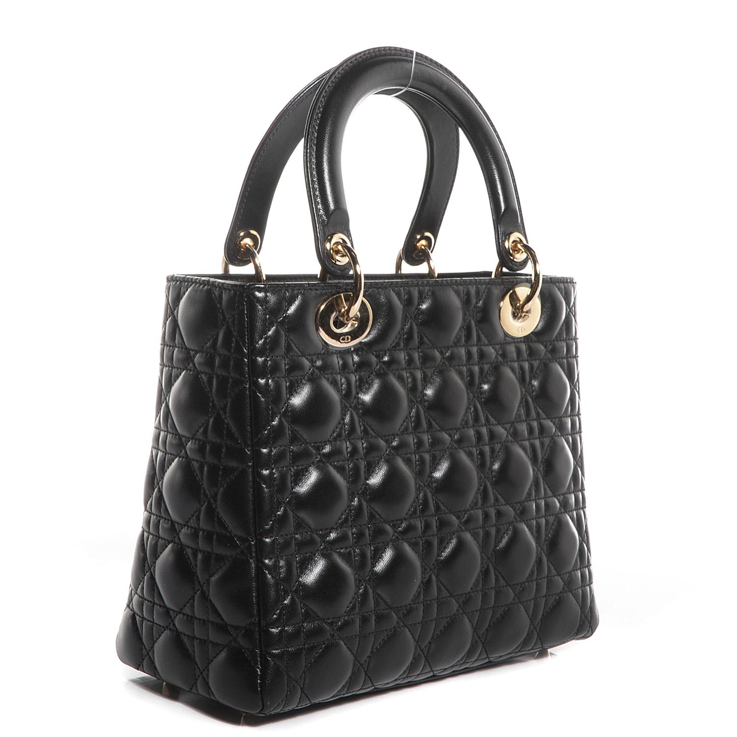 Lambskin Cannage Medium Pearl Lady Dior Black