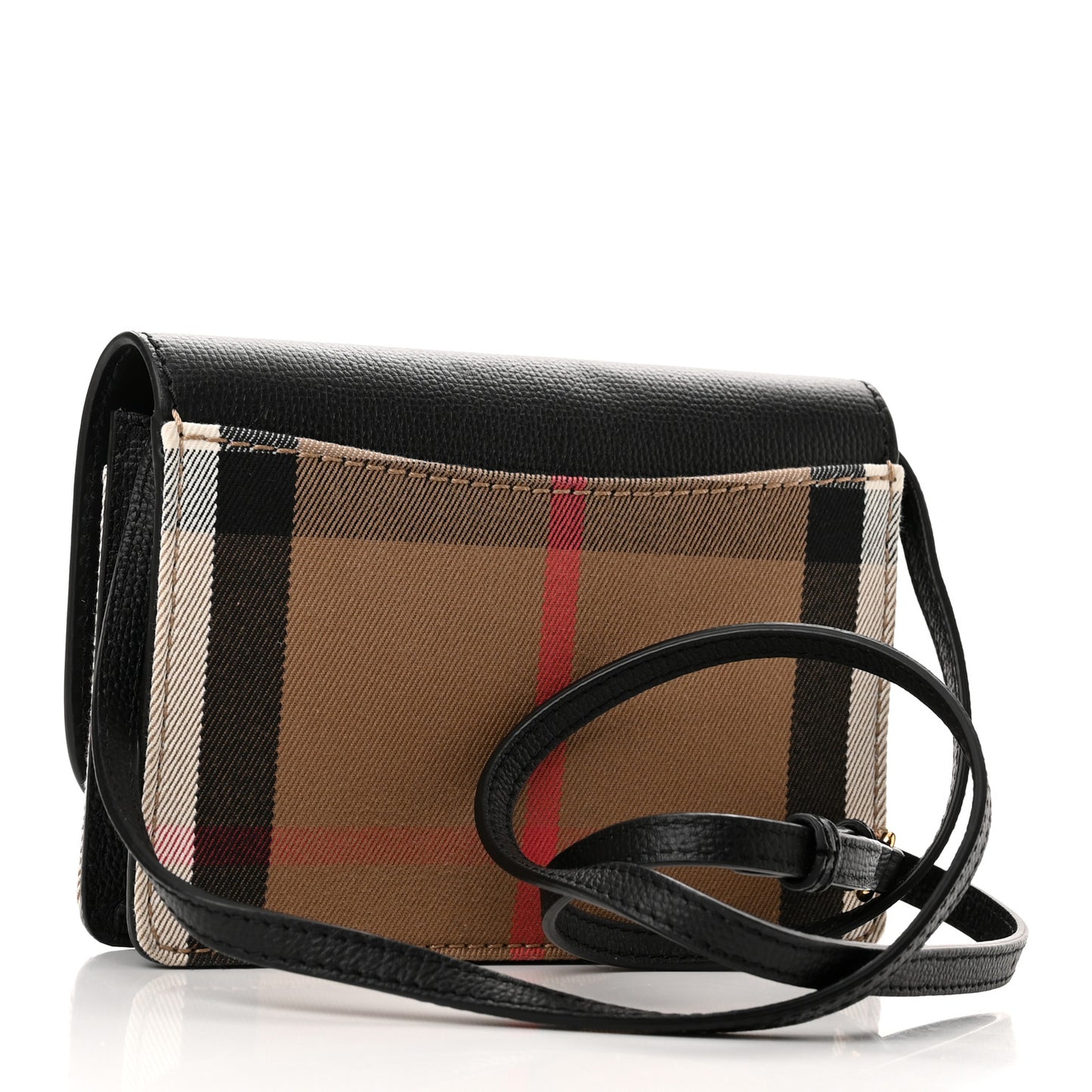 Grained Calfskin House Check Tartan Mix Hampshire Wallet On Chain Black