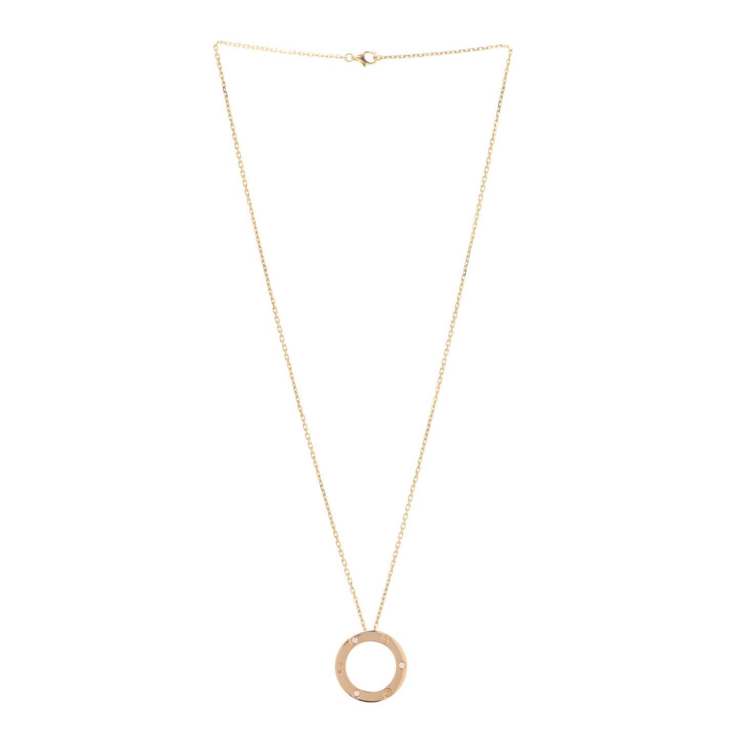 18K Yellow Gold 3 Diamonds LOVE Pendant Necklace