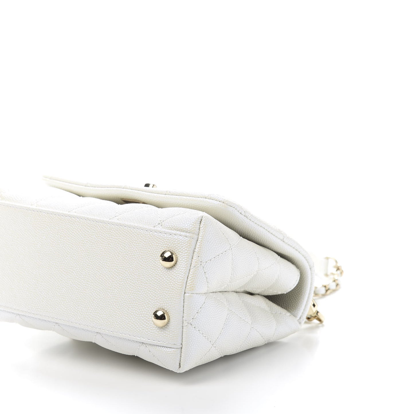 Iridescent Caviar Quilted Extra Mini Coco Handle Flap White