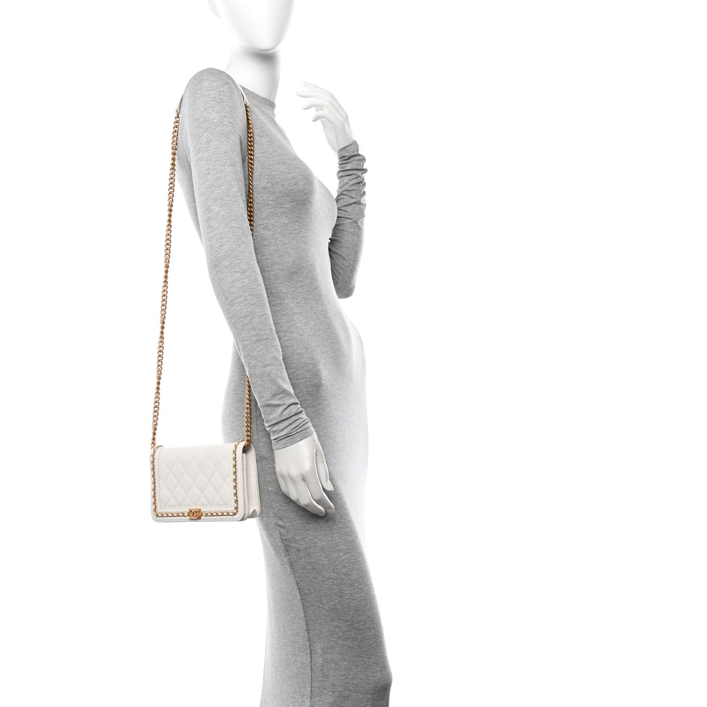 Caviar Quilted Chain Around Boy Wallet On Chain WOC White