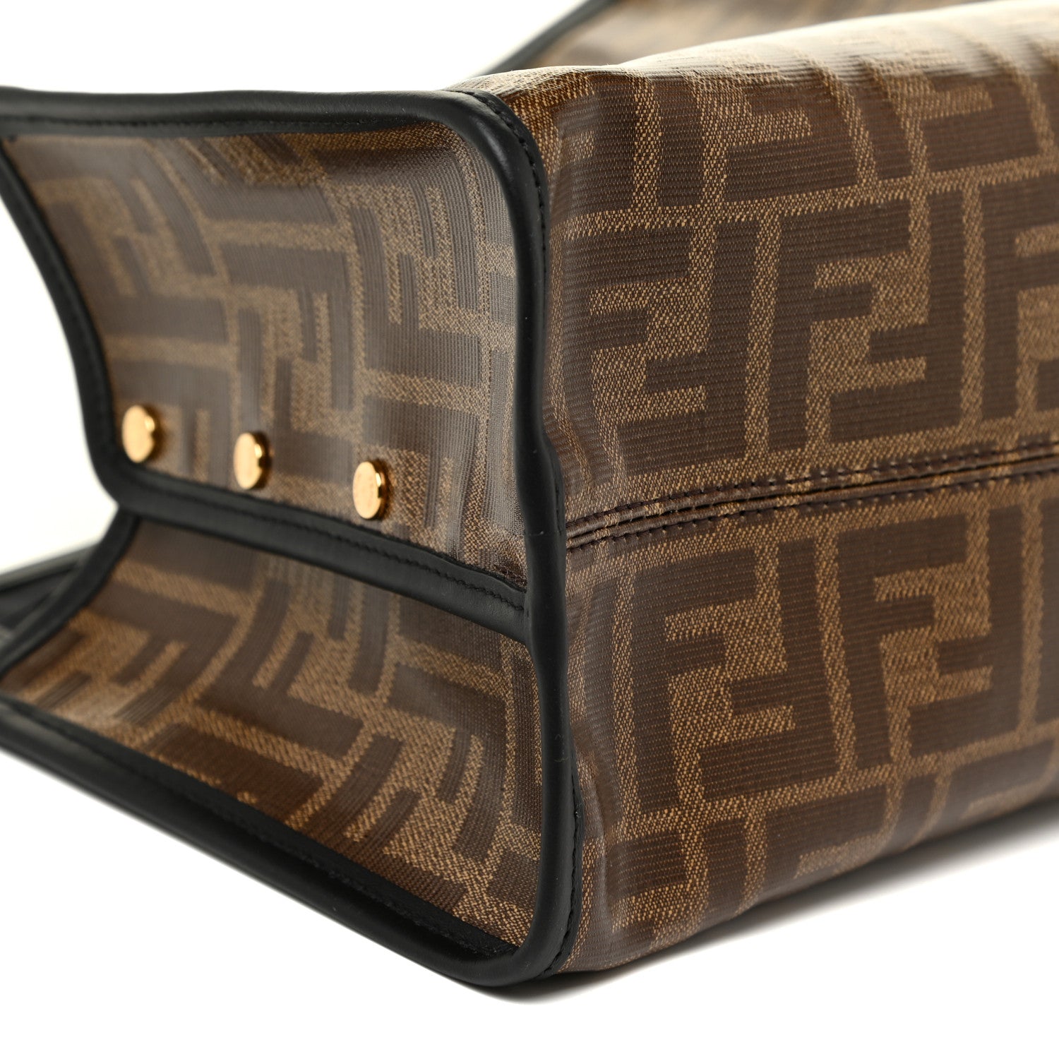 Fendi Glazed Fabric Vitello Century FF 1974 Stamp Patch Mini Peekaboo Defender Cover Mogano Panna Black 8 of 10