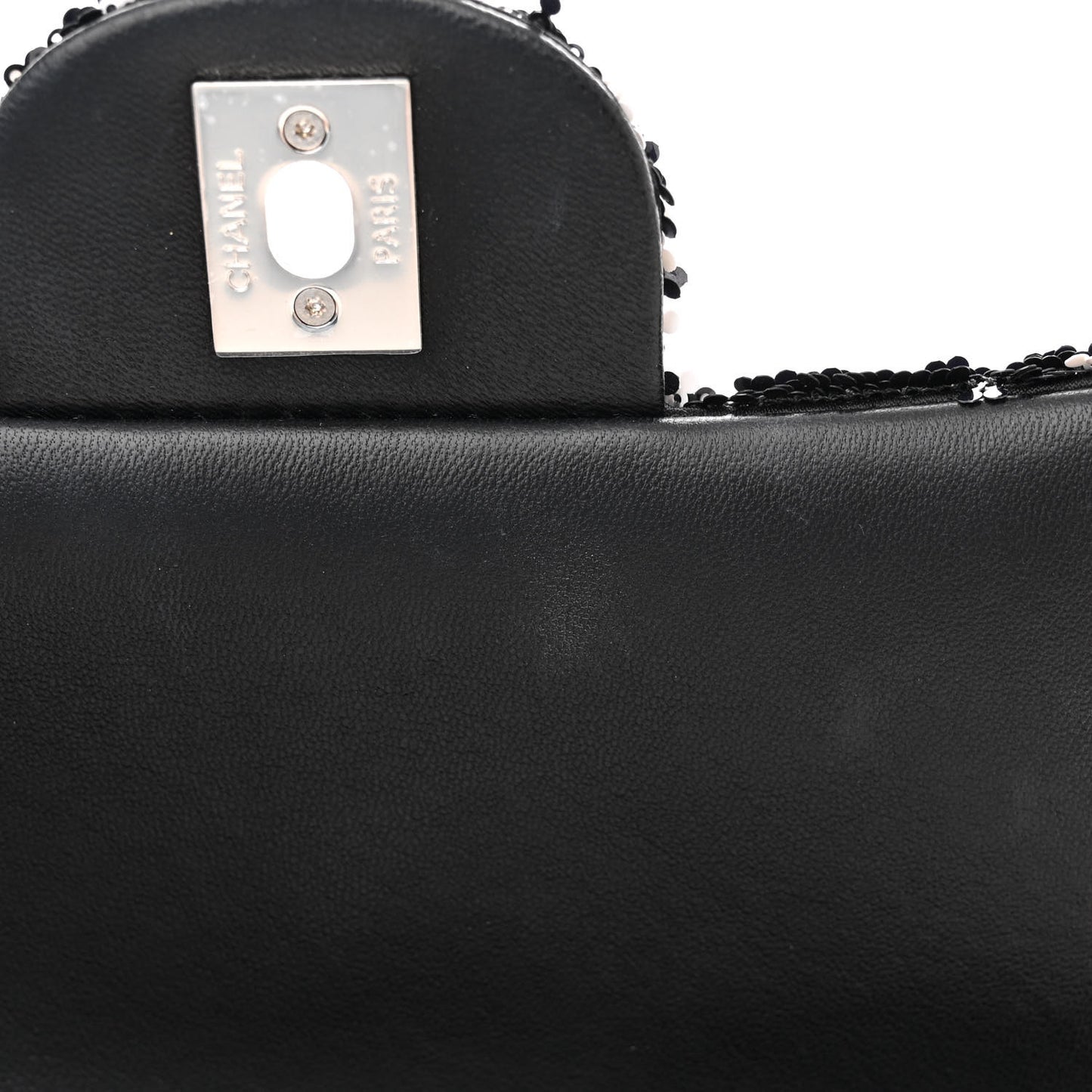 Sequin Embroidered Medium Flap Black White