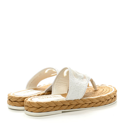 Chanel Terry Cloth Raffia CC Logo Thong Sandals 37 White 4 of 9