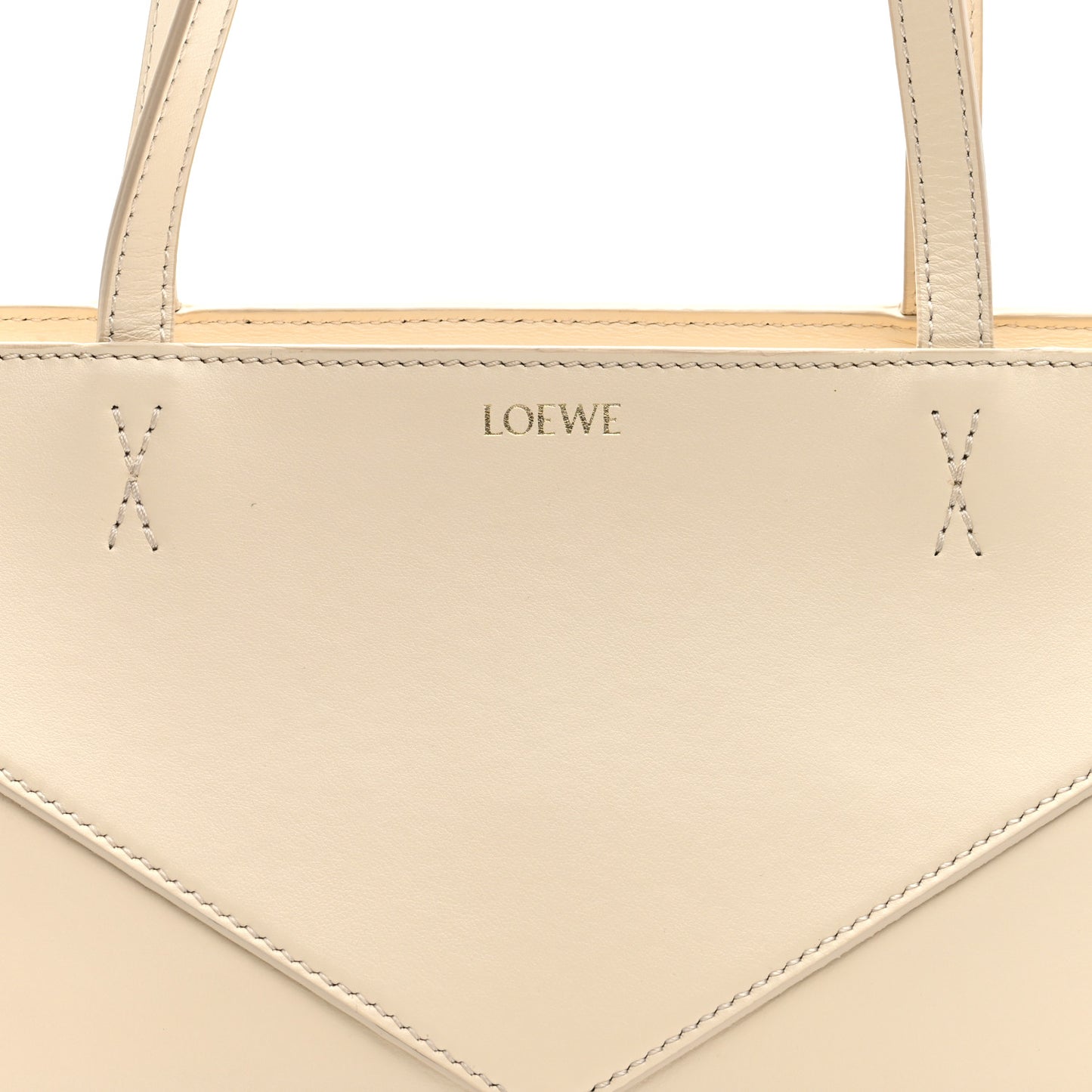 Shiny Calfskin Mini Cropped Puzzle Fold Tote White