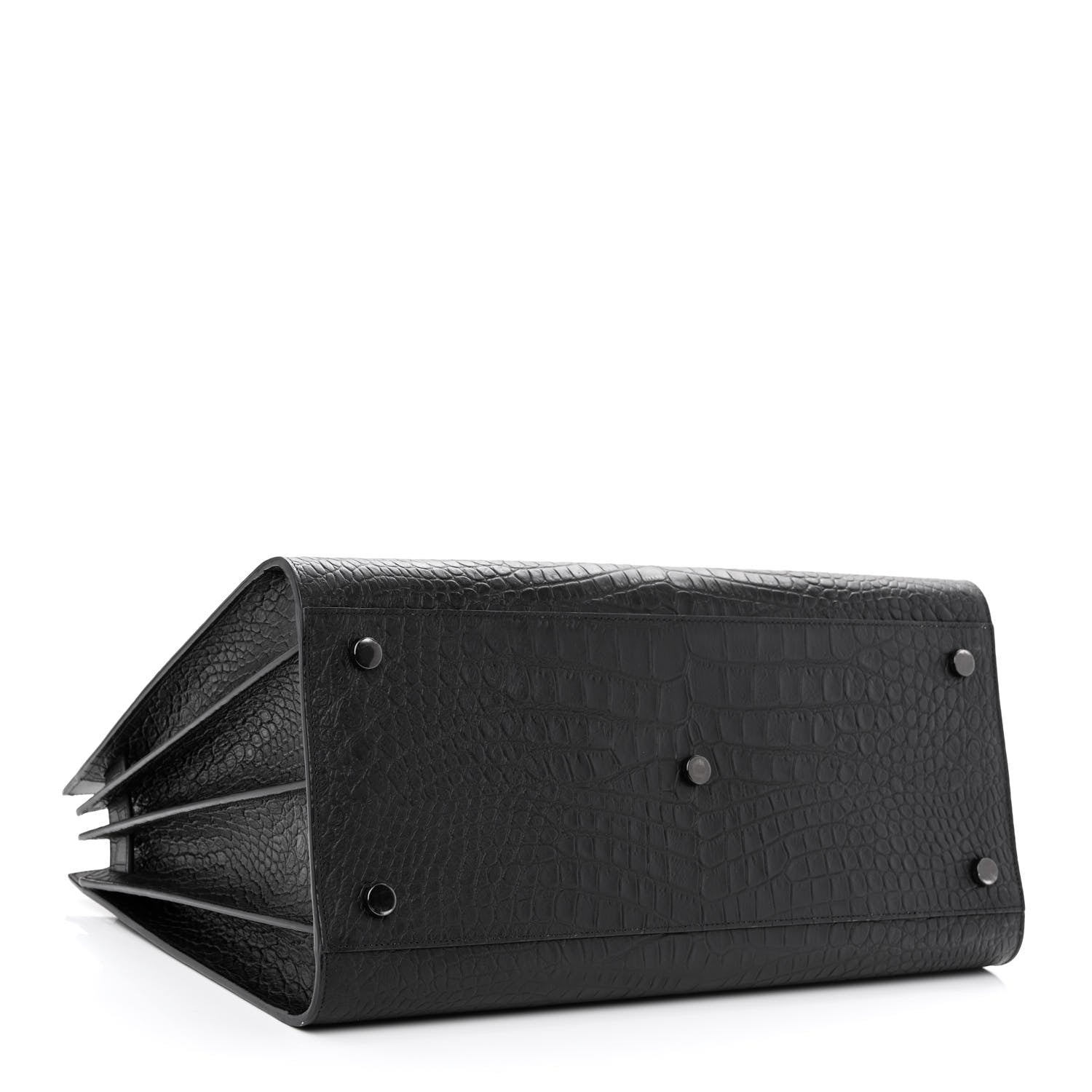 Saint Laurent Calfskin Crocodile Embossed Large Sac De Jour Carryall Black 4 of 9