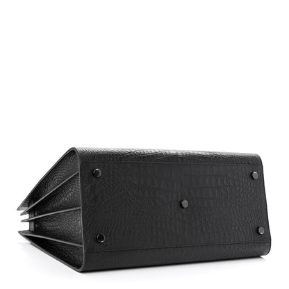 Saint Laurent Calfskin Crocodile Embossed Large Sac De Jour Carryall Black 4 of 9