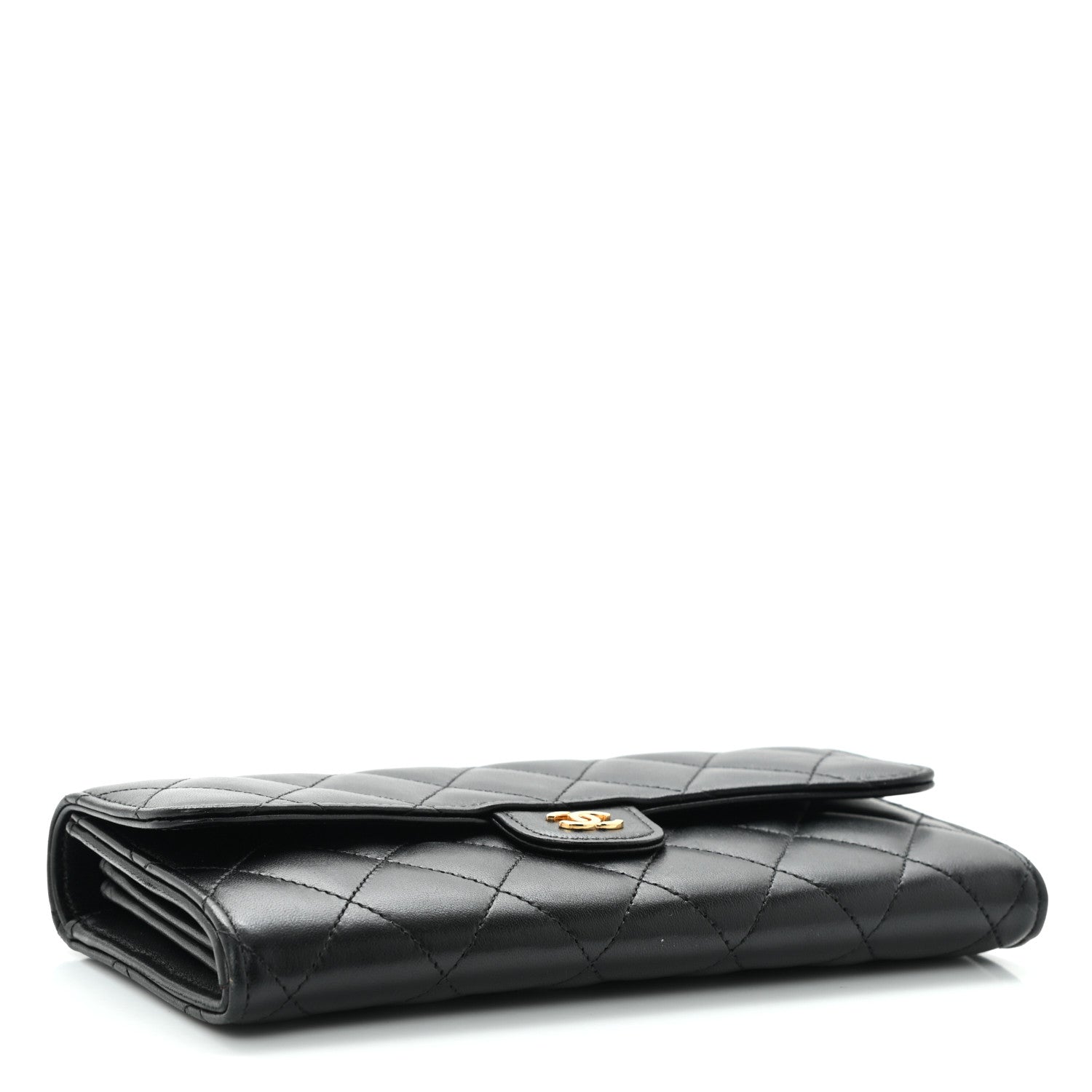 Chanel Lambskin Quilted Large Gusset Flap Wallet Black 4 of 11