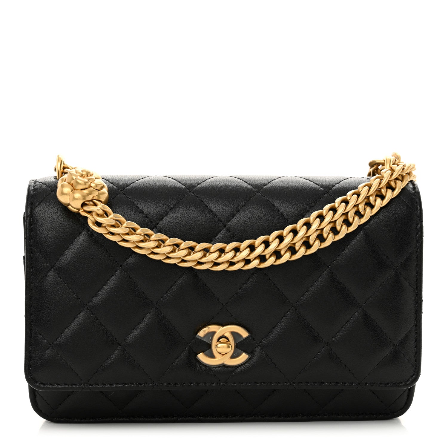 Chanel Lambskin Quilted Sweet Camellia Wallet On Chain WOC Black 1 of 11