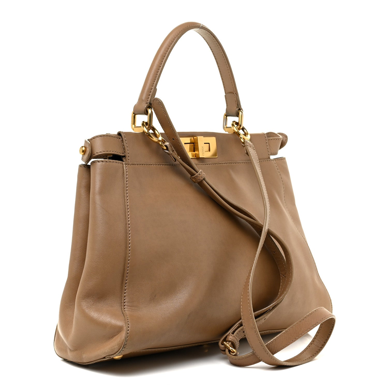Fendi Calfskin Medium Peekaboo Iconic Satchel Tan 3 of 37