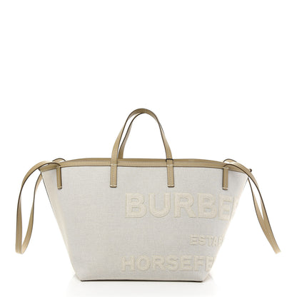 Burberry Cotton Canvas Mini Logo Horseferry Tote Bag Off White 3 of 11