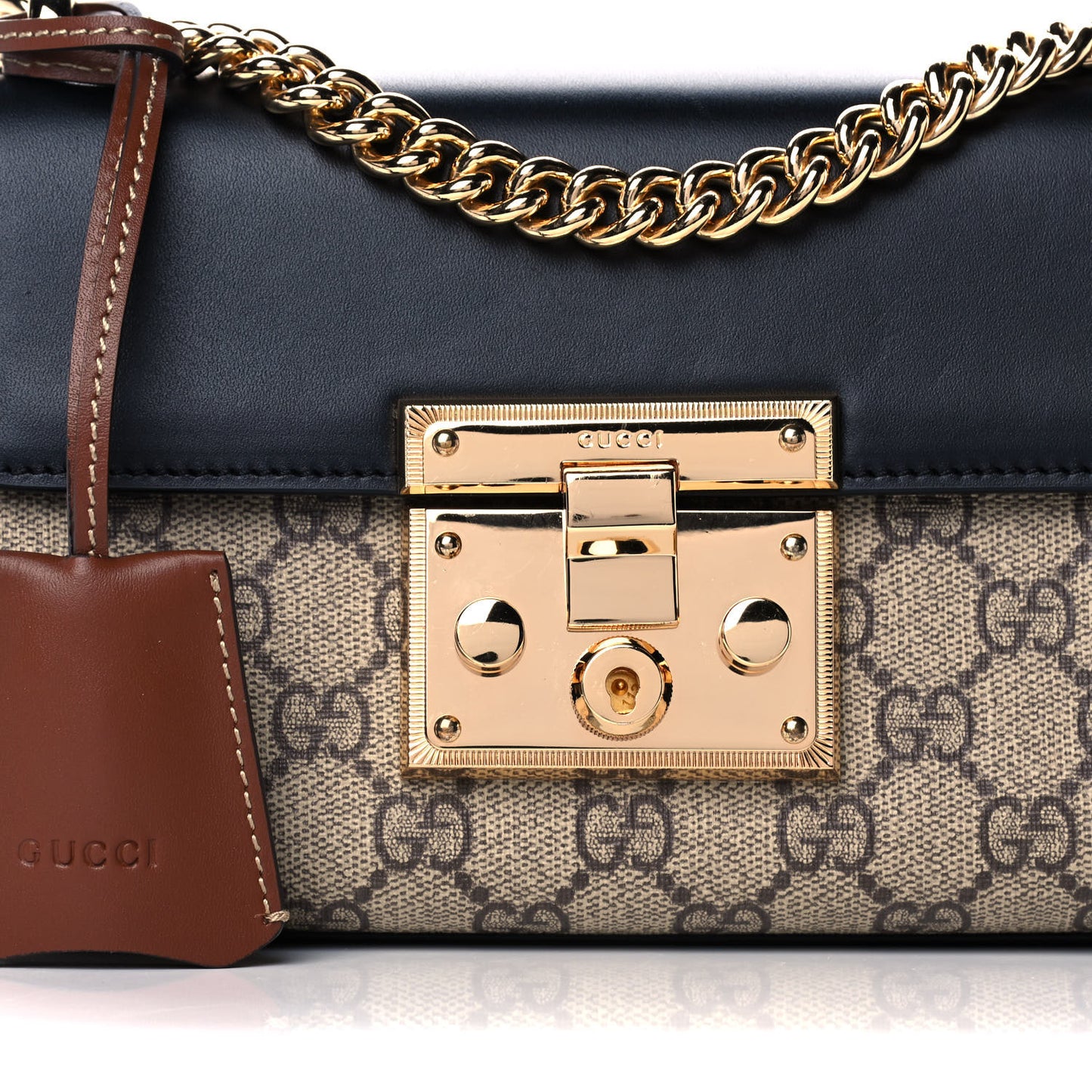 GG Supreme Monogram Calfskin Small Padlock Shoulder Bag Beige Black Cuir