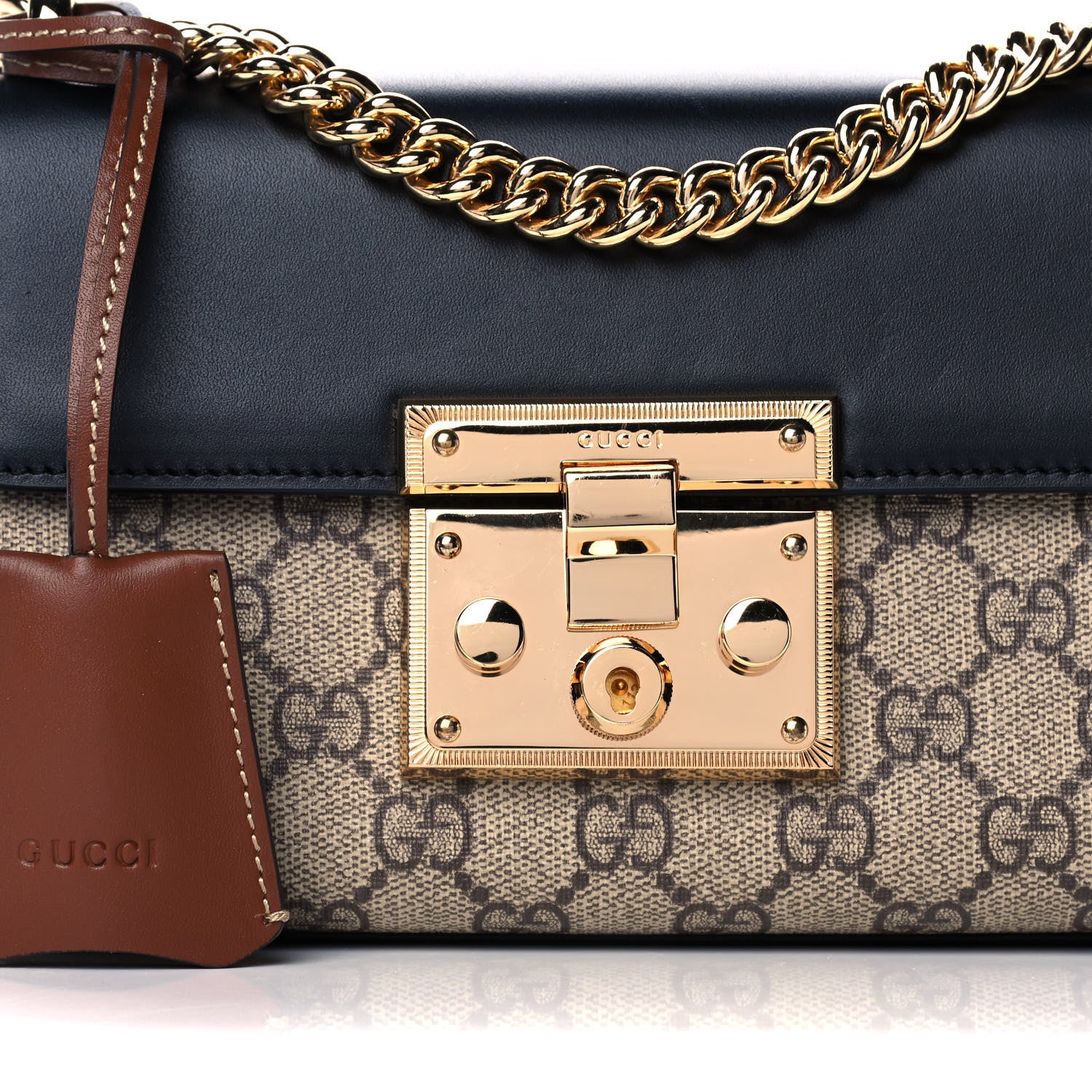 Gucci GG Supreme Monogram Calfskin Small Padlock Shoulder Bag Beige Black Cuir 9 of 11