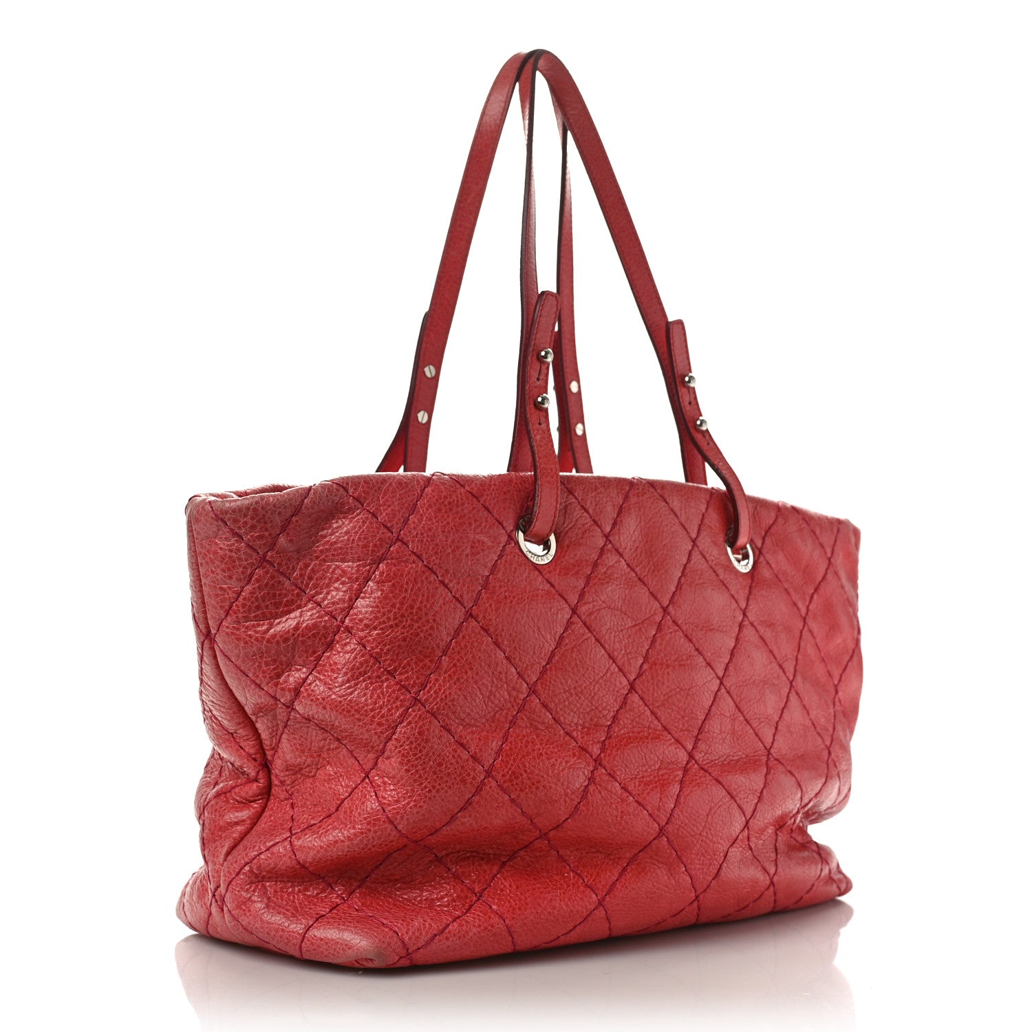 Chanel Glazed Calfskin Large On The Road Tote Red 2 of 13