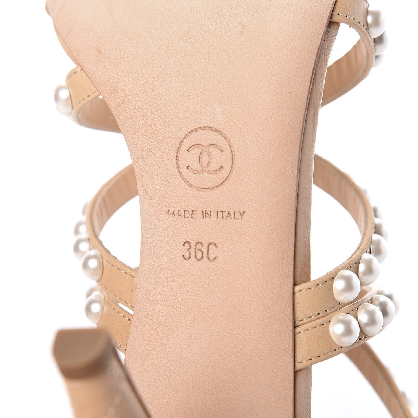 Goatskin Quilted Pearl Sandals 36 Beige