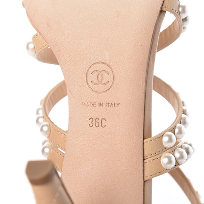 Chanel Goatskin Quilted Pearl Sandals 36 Beige 7 of 11