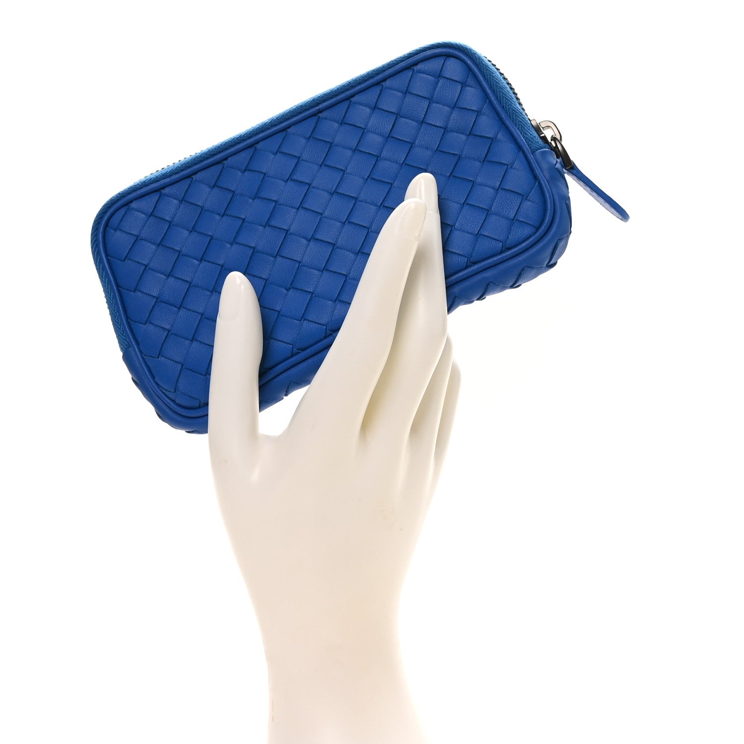 Bottega Veneta Nappa Intrecciato Small Zip Around Pouch  Blue 2 of 7