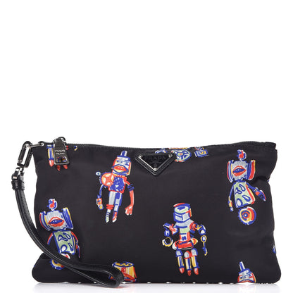 Prada Tessuto Nylon Robot Wristlet Pouch Black 1 of 8
