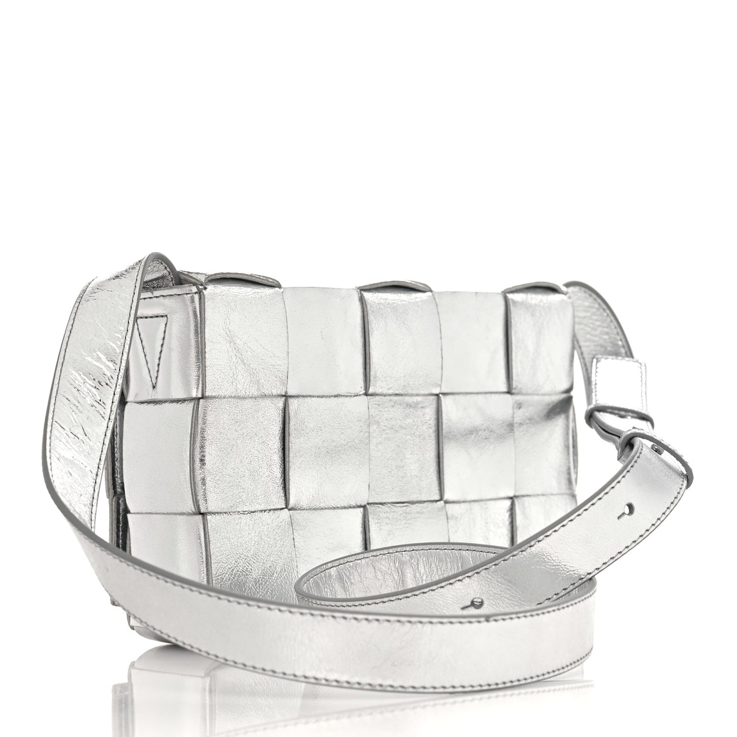 Metallic Lambskin Maxi Intrecciato Cassette Crossbody Bag Silver