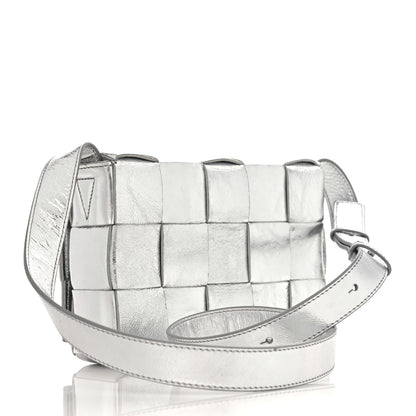 Bottega Veneta Metallic Lambskin Maxi Intrecciato Cassette Crossbody Bag Silver 3 of 9