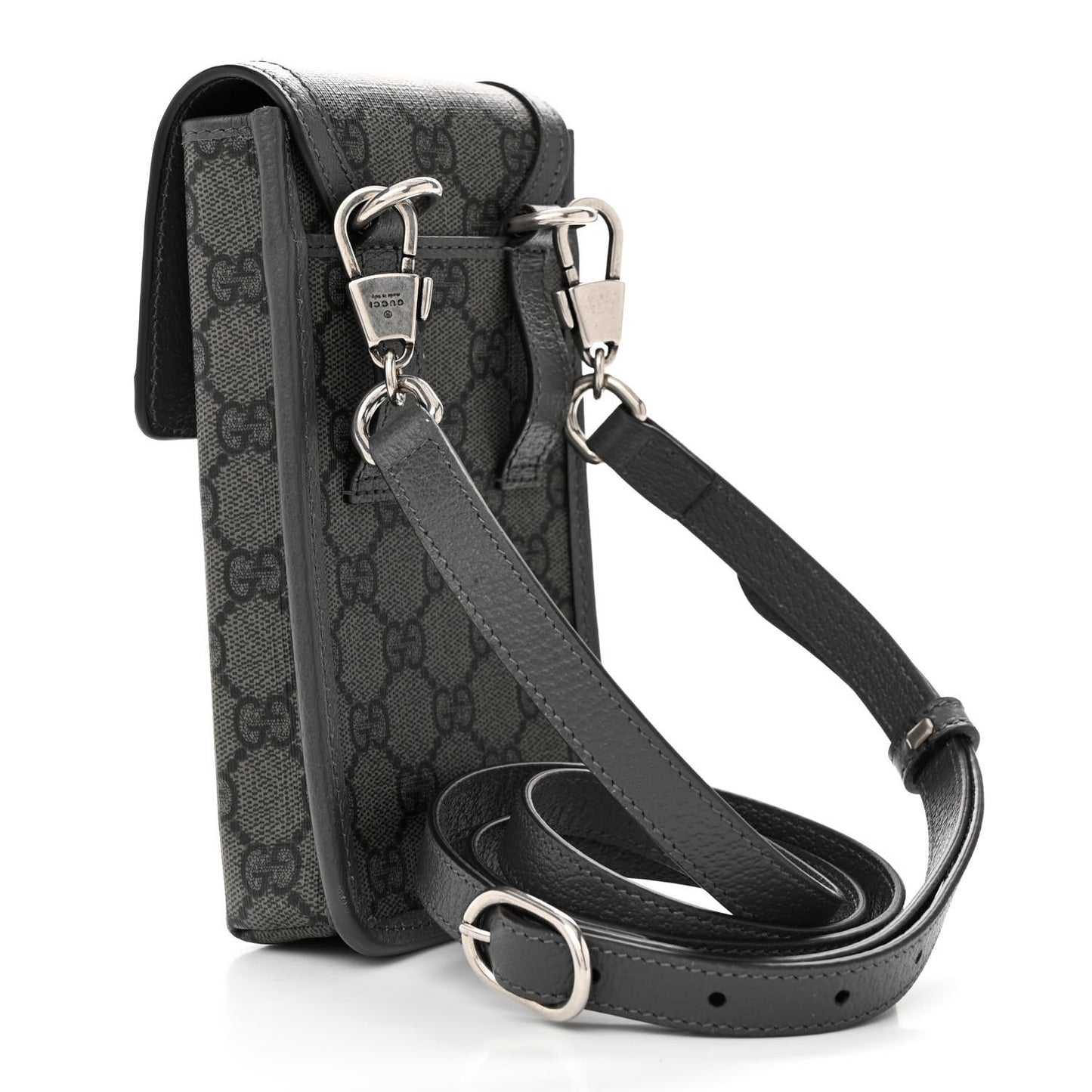 GG Supreme Monogram Textured Dollar Calfskin Phone Crossbody Bag Grey Black Graphite Grey