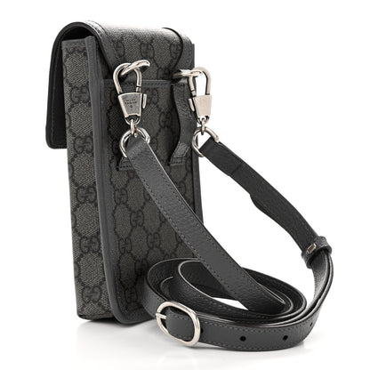 Gucci GG Supreme Monogram Textured Dollar Calfskin Phone Crossbody Bag Grey Black Graphite Grey 3 of 12