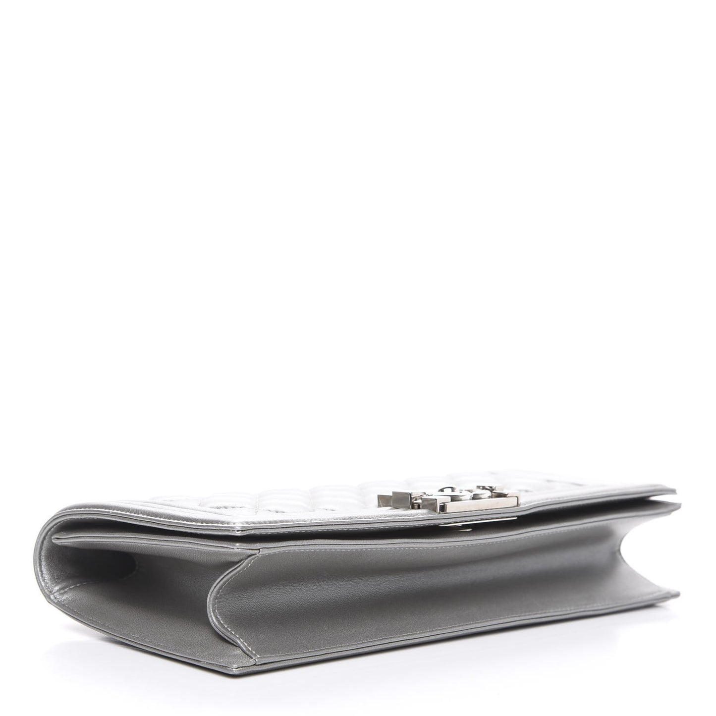 Metallic Lambskin Quilted Boy Flap Clutch Silver