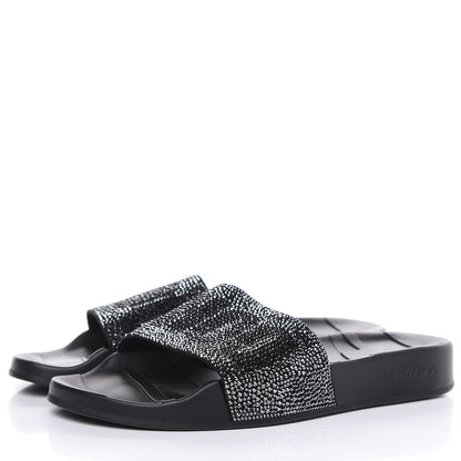 Jimmy Choo Crystal Pool Slide Sandals 38 Black 3 of 7